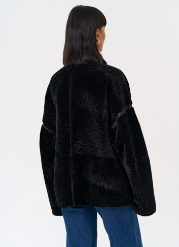 Женская двухсторонняя дубленка с воротником стойкой