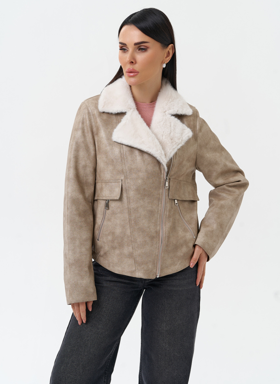 Женская куртка из эко кожи с отделкой из эко меха