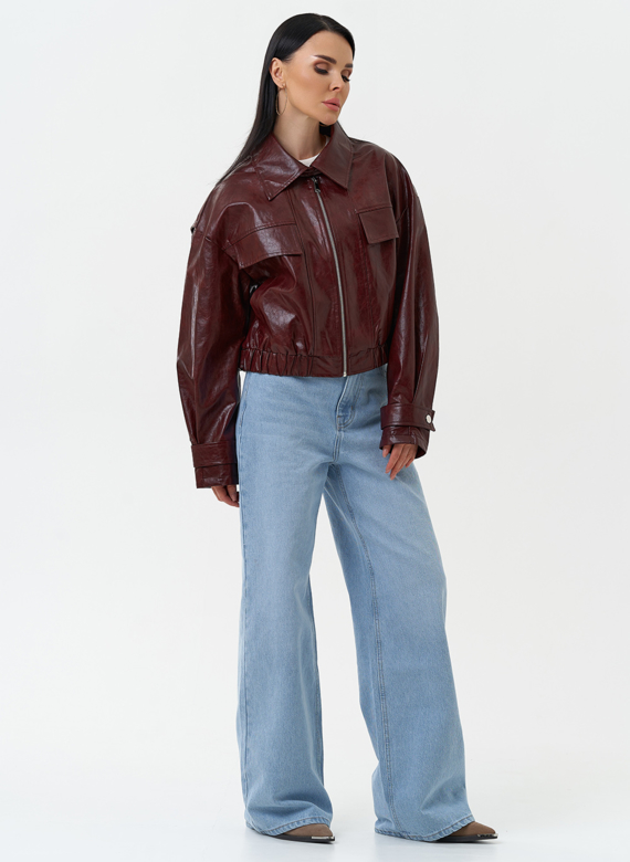 Куртка бомбер из эко кожи бордового цвета