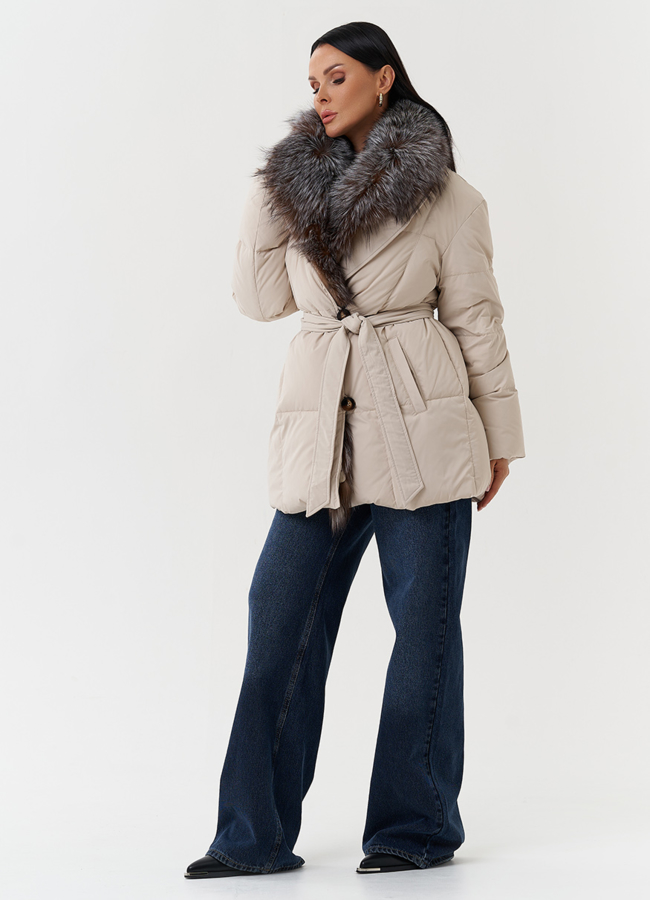 фото Женский пуховик с мехом чернобурки модель № 28571