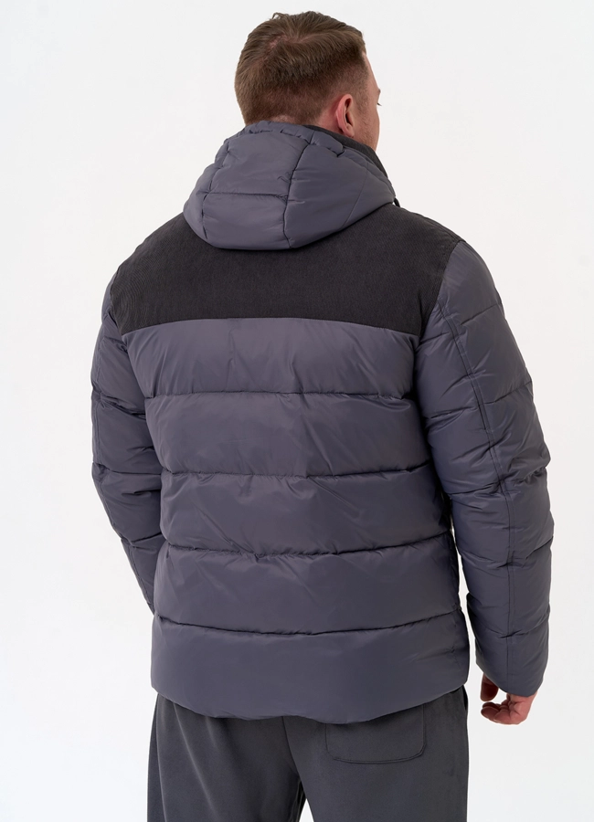 фото Мужской пуховик с отделкой из вельвета модель № 31470