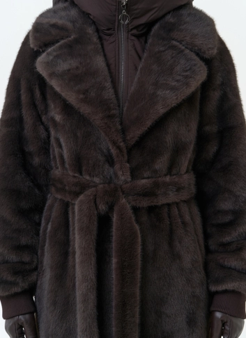 Женская шуба из эко меха со съемным капюшоном фото